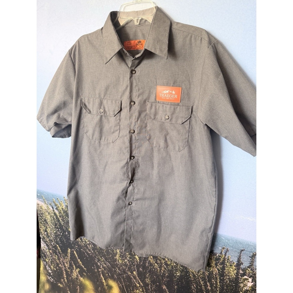 Traeger Men's Red Kap Brand Short Sleeve Work Shirt - Charcoal - L- Rare